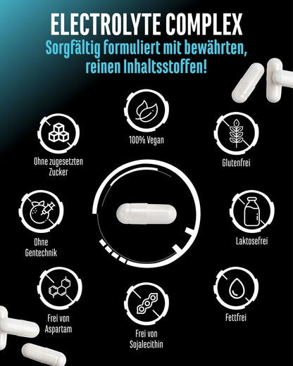 Electrolyte Complex - 300 vegane Kapseln - hochdosierter Elektrolyt-Komplex mit Taurin & Betain (TMG) - Natrium, Kalium, Magnesium & Calcium - 60 Portionen - Alternative zu Pulver