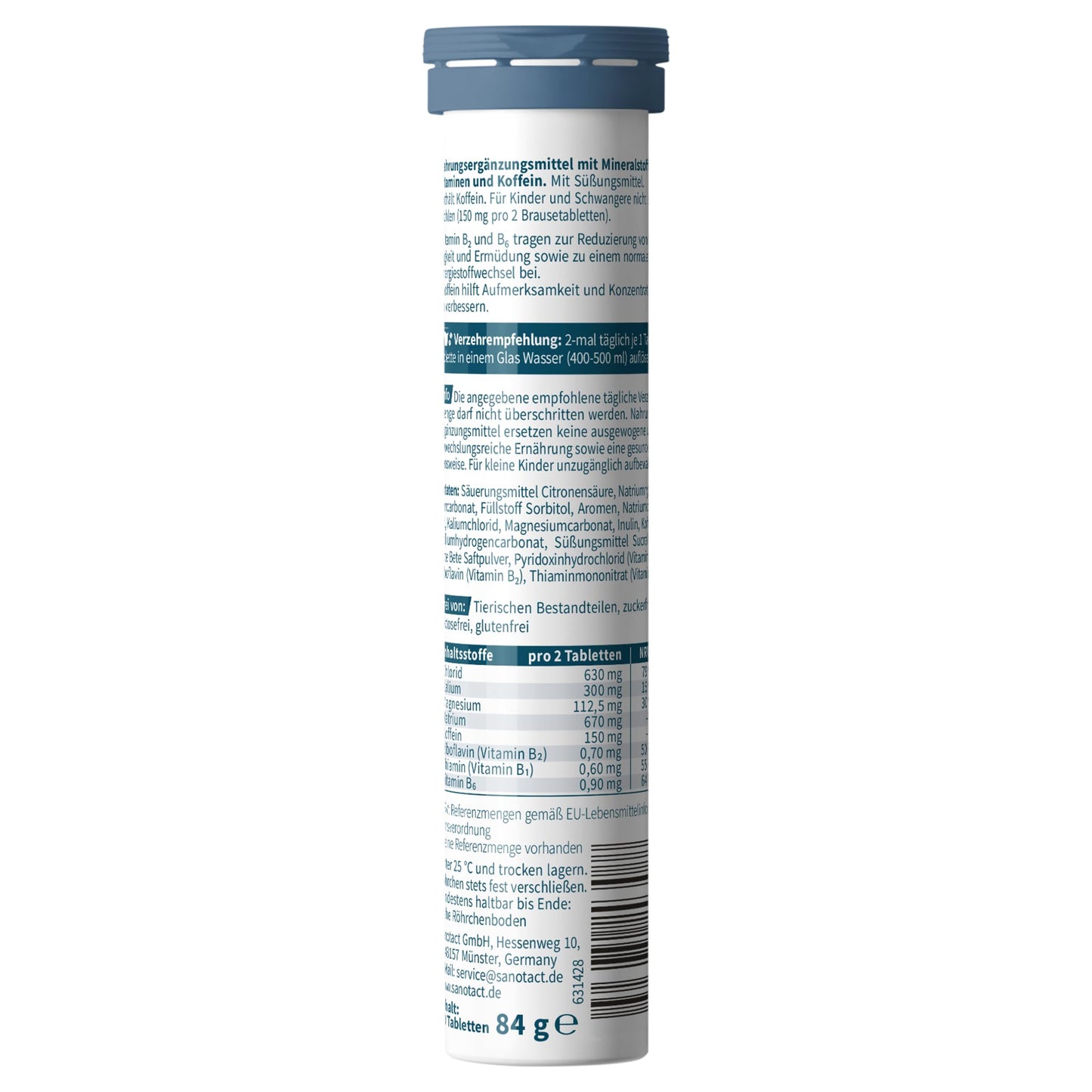 sanotact Elektrolyte mit Koffein • Brausetabletten ohne Zucker • tropischer Geschmack • 20 zuckerfreie Tabletten (84g) • Fokus bei Morgenmüdigkeit & Hydration