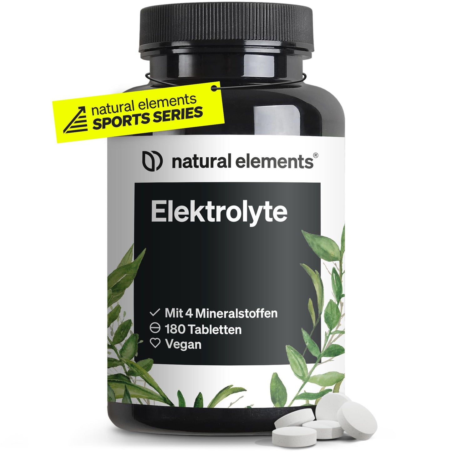 natural elements Elektrolyte Tabletten – 180 Stück – mit Magnesium, Kalzium, Natrium und Chlorid – mit Magnesium für dein Elektrolytgleichgewicht und deine Muskelfunktion – geeignet für Keto Ernährung