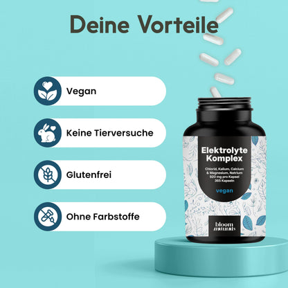 Elektrolyte Komplex - 365 Kapseln - mit Chlorid, Kalium, Calcium, Magnesium & Natrium - 920mg pro Kapsel - vegan, produziert in Deutschland, Jahresvorrat