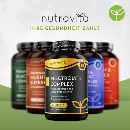 Elektrolyte Komplex mit Magnesium Kalium Hochdosiert Kalzium Natrium & Chlorid - 400 Tabletten für 13 Monate Vorrat - 900mg Sportliche Nahrungsergänzungsmittel Männer und Frauen - Nutravita
