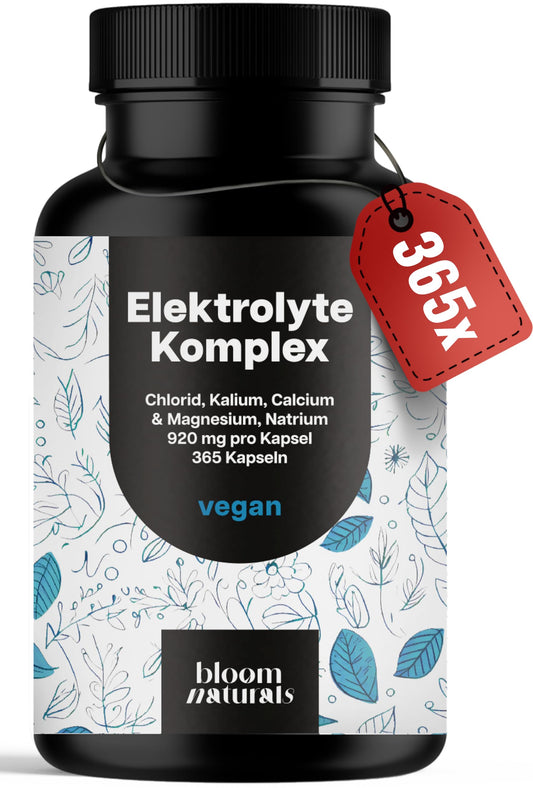 Elektrolyte Komplex - 365 Kapseln - mit Chlorid, Kalium, Calcium, Magnesium & Natrium - 920mg pro Kapsel - vegan, produziert in Deutschland, Jahresvorrat