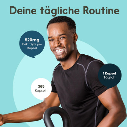 Elektrolyte Komplex - 365 Kapseln - mit Chlorid, Kalium, Calcium, Magnesium & Natrium - 920mg pro Kapsel - vegan, produziert in Deutschland, Jahresvorrat