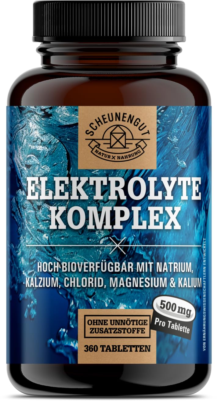 Elektrolyte 1000mg je Dosis -WICHTIG: Elektrolyte ohne Zucker - Kalium, Magnesium, Calcium, Chlorid und Natrium -Hochdosis Komplex- 360Stk Electrolytes -Vegan- DE SCHEUNENGUT®