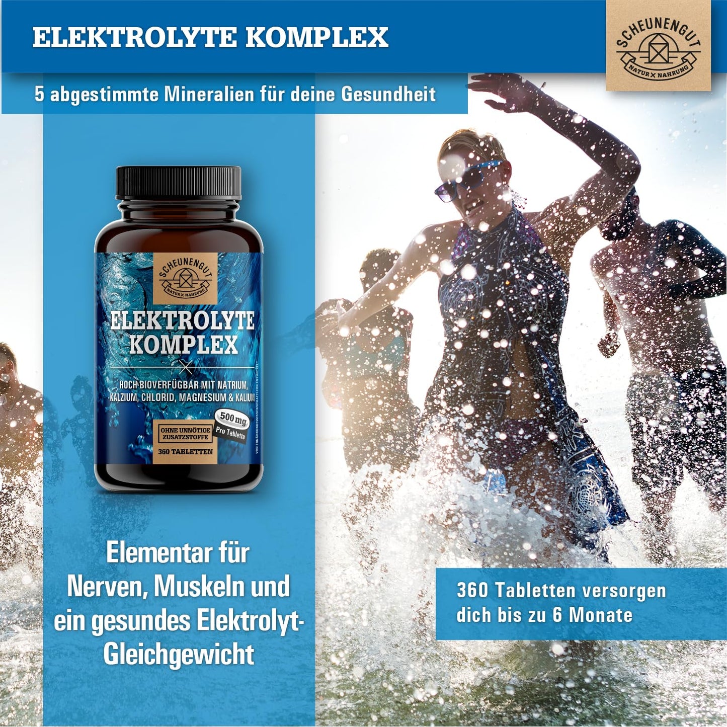 Elektrolyte 1000mg je Dosis -WICHTIG: Elektrolyte ohne Zucker - Kalium, Magnesium, Calcium, Chlorid und Natrium -Hochdosis Komplex- 360Stk Electrolytes -Vegan- DE SCHEUNENGUT®