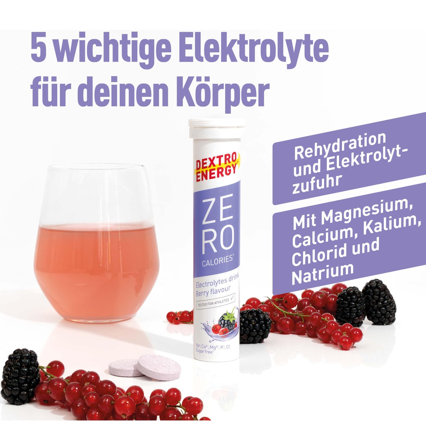 Dextro Energy Elektrolyte ohne Zucker - Berry Flavour - 1141 mg Elektrolyte, 3x20 Brausetabletten (3er Pack) für Alltag und Sport, Magnesium, Calium, Calcium, Chlorid, Natrium, zuckerfrei
