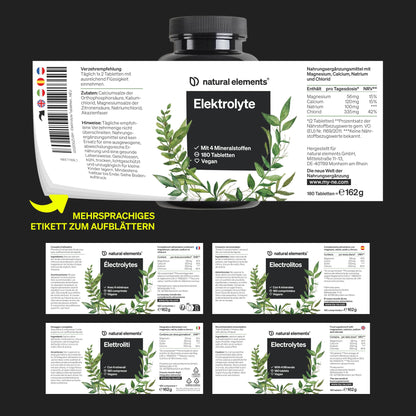 natural elements Elektrolyte Tabletten – 180 Stück – mit Magnesium, Kalzium, Natrium und Chlorid – mit Magnesium für dein Elektrolytgleichgewicht und deine Muskelfunktion – geeignet für Keto Ernährung